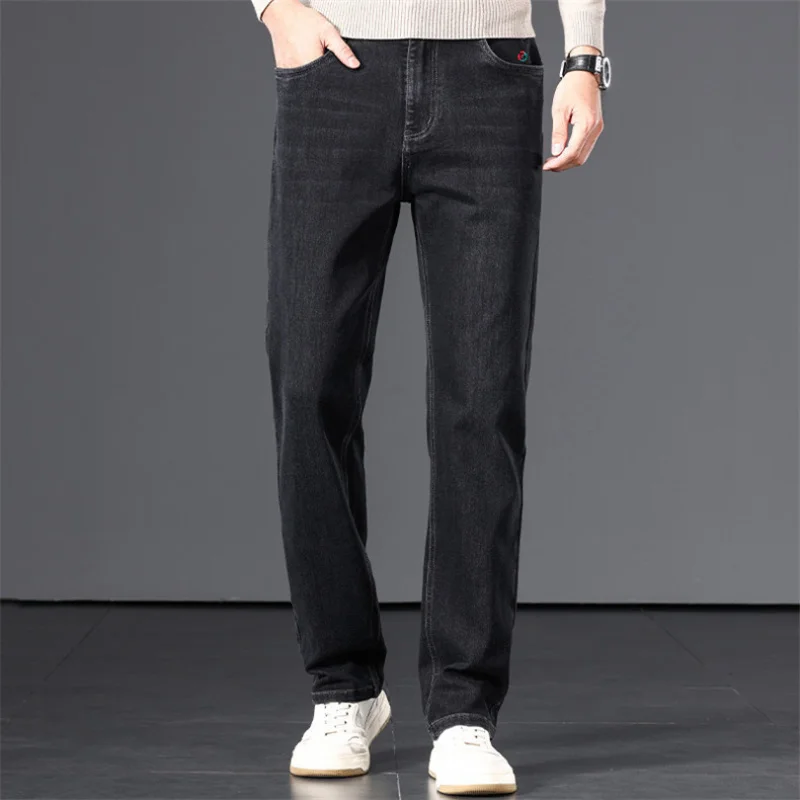 Men'S Loose Straight-Leg Jeans Spring And Autumn, Plus Size Casual Business Pants Middle-Aged, Mid-Waist, Deep Crotch, D