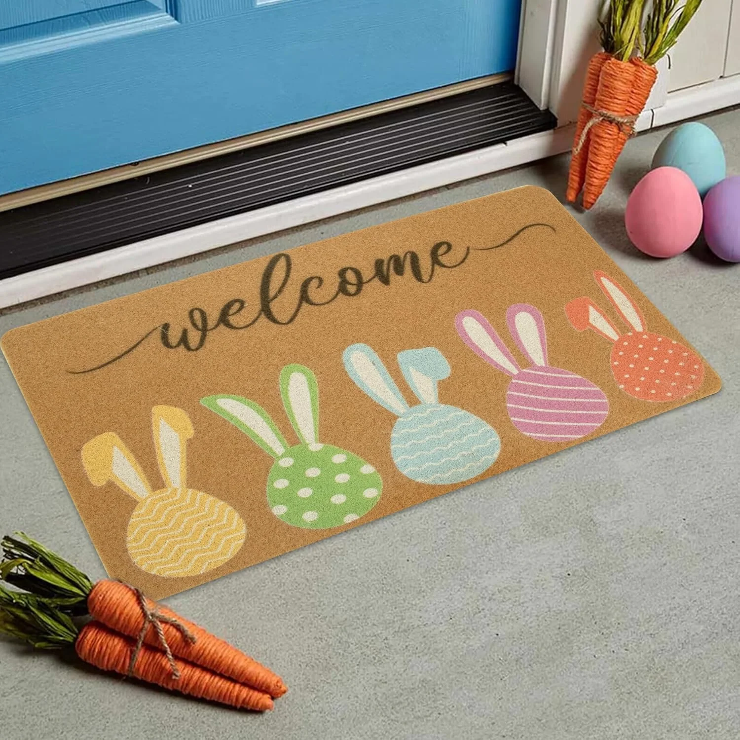 Ostern Willkommen Fußmatte Kaninchen Liebe Welle Willkommen Fußmatte Wohnzimmer Teppich Eingang Veranda Dekoration Teppich