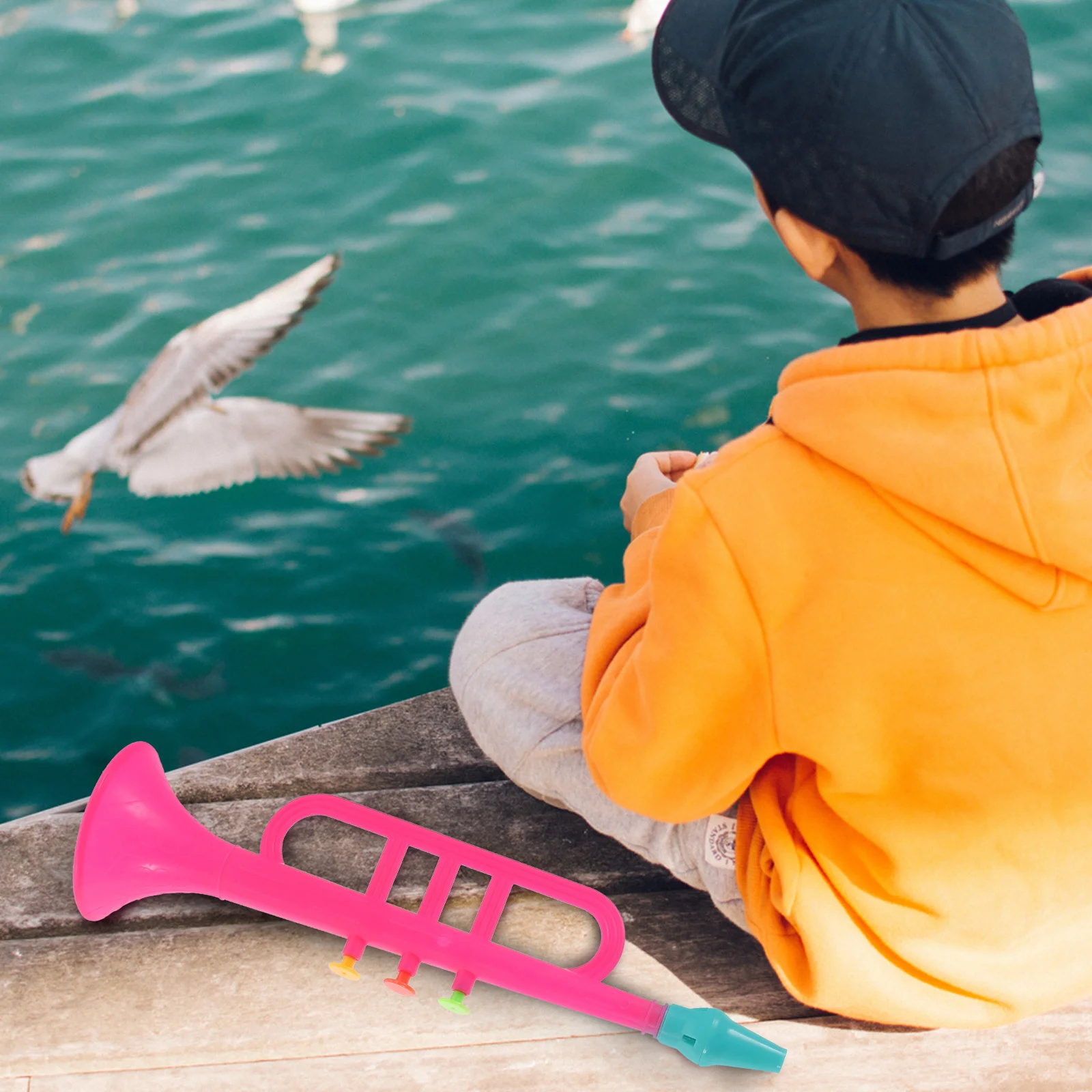 4 قطعة الأبواق المحاكاة الآلات الموسيقية البلاستيكية مرحلة صغيرة الأداء الدعائم مضحك حفلة صناع الضوضاء التعلم المحمولة #5