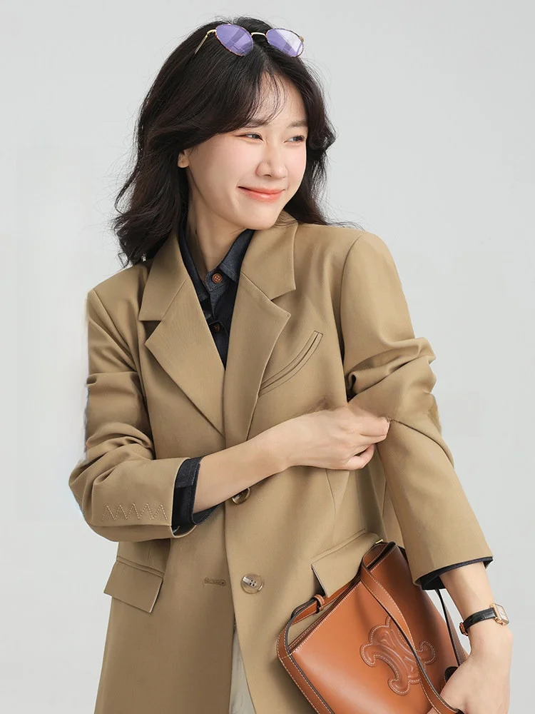 

Повседневный женский костюмный пиджак свободного кроя в модном винтажном корейском стиле с длинными рукавами, на одной пуговице, однотонный