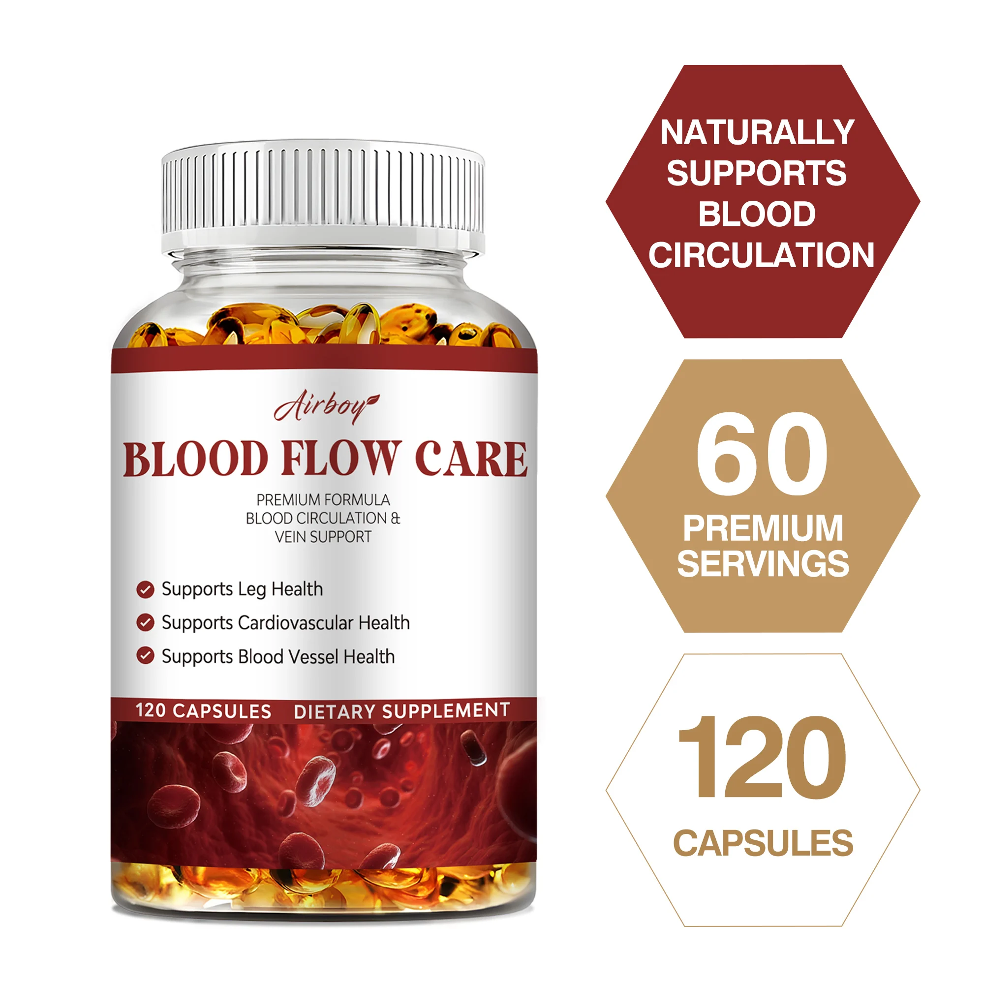 

Blood Flow Care - Lower Cholesterol, Balance Blood Pressure, Promotes Blood Circulation, Supports Heart and Brain Health