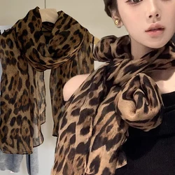 Women Fashion Soft Leopard Print Scarf Vintage Chiffon Wrap Harajuku Scarves Shawl Thin Summer Spring Casual Sexy Elegant Scarf