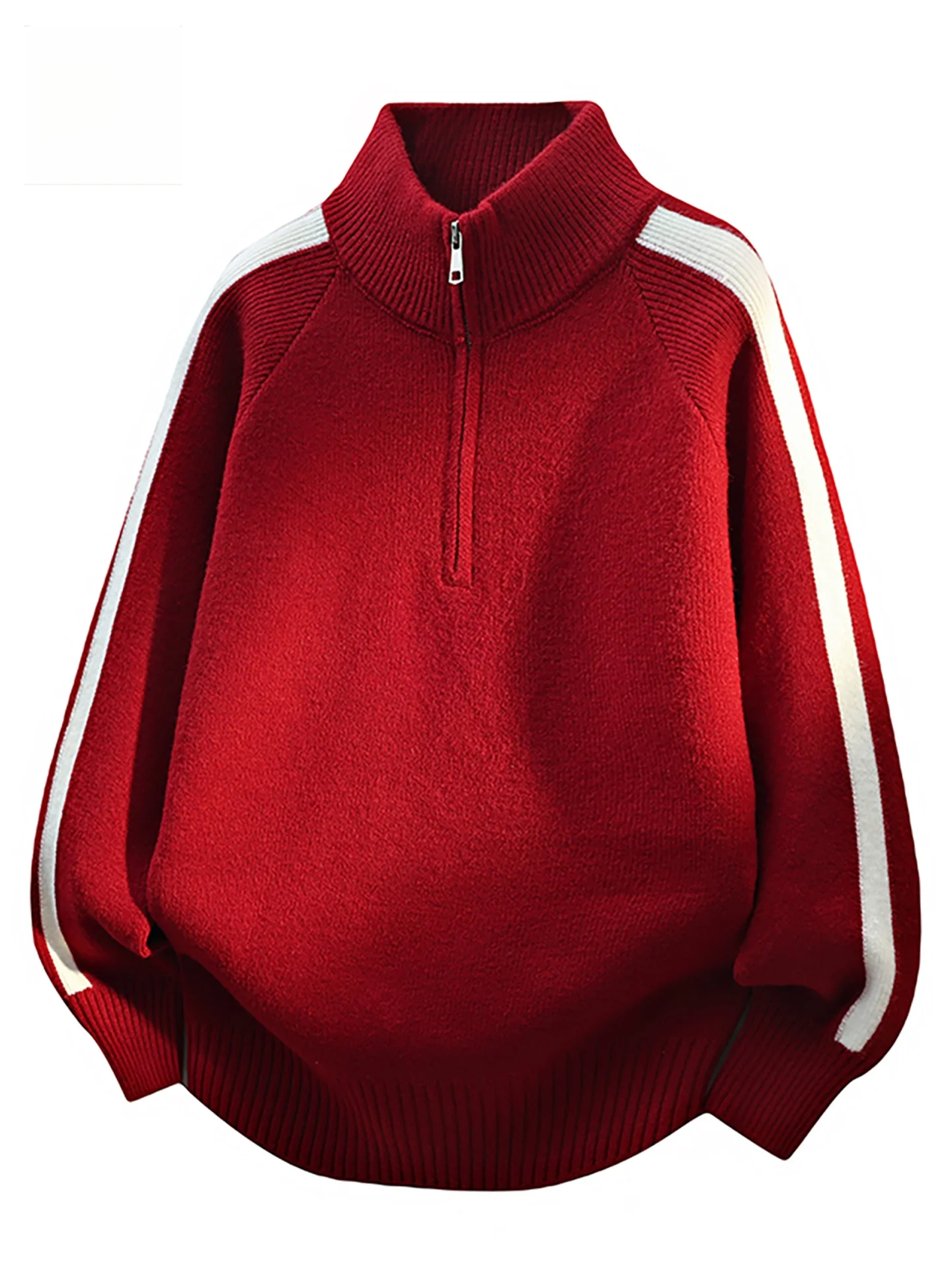 

Теплый свободный мужской вязаный свитер с молнией и воротником, красный, для Нового года, повседневная одежда, удобный, нейлоновый