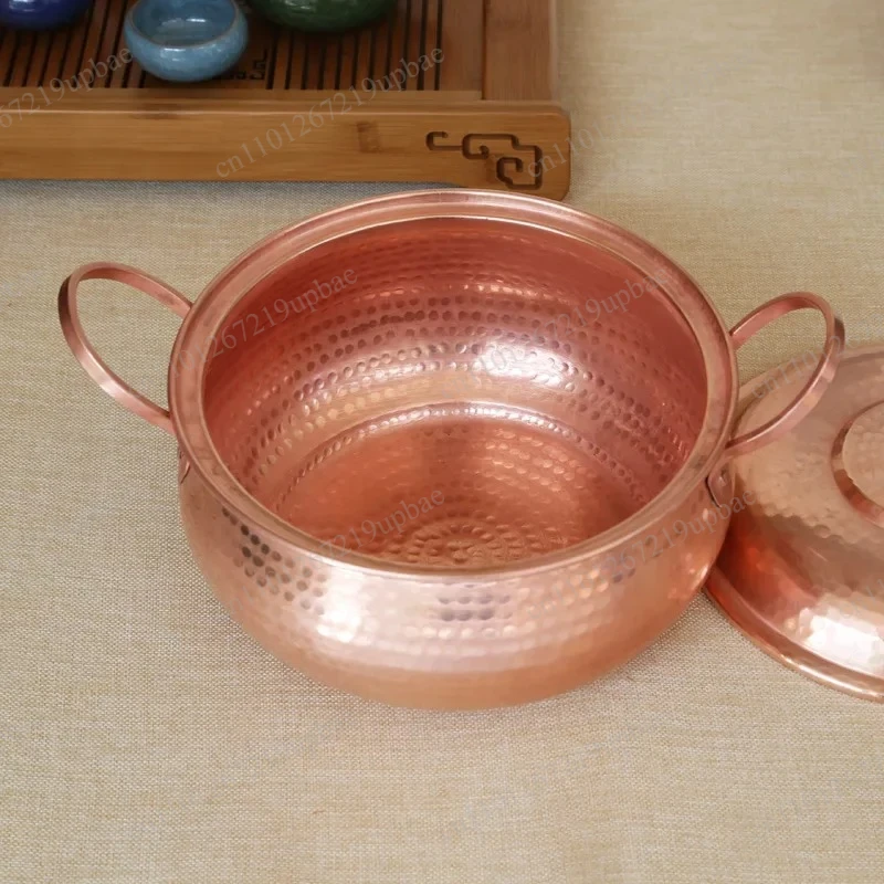 100% Pure Copper Casserole Pot Handmade Stew Steam Soup Pot Hot Pot 18-30cm for Home Kitchen