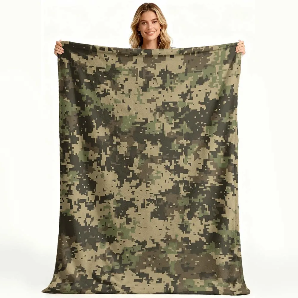 1pc Digital Camo Fleece Blanket Military Camouflage Throw Blanket for Home Bedroom Outdoor