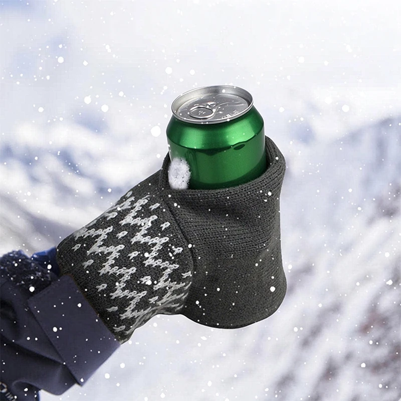 Winter Knitted Beer Mitten Gloves Stretch Full Finger Warm Hand Protector for Outdoor Camping Picnic Low Temperature Daily Party