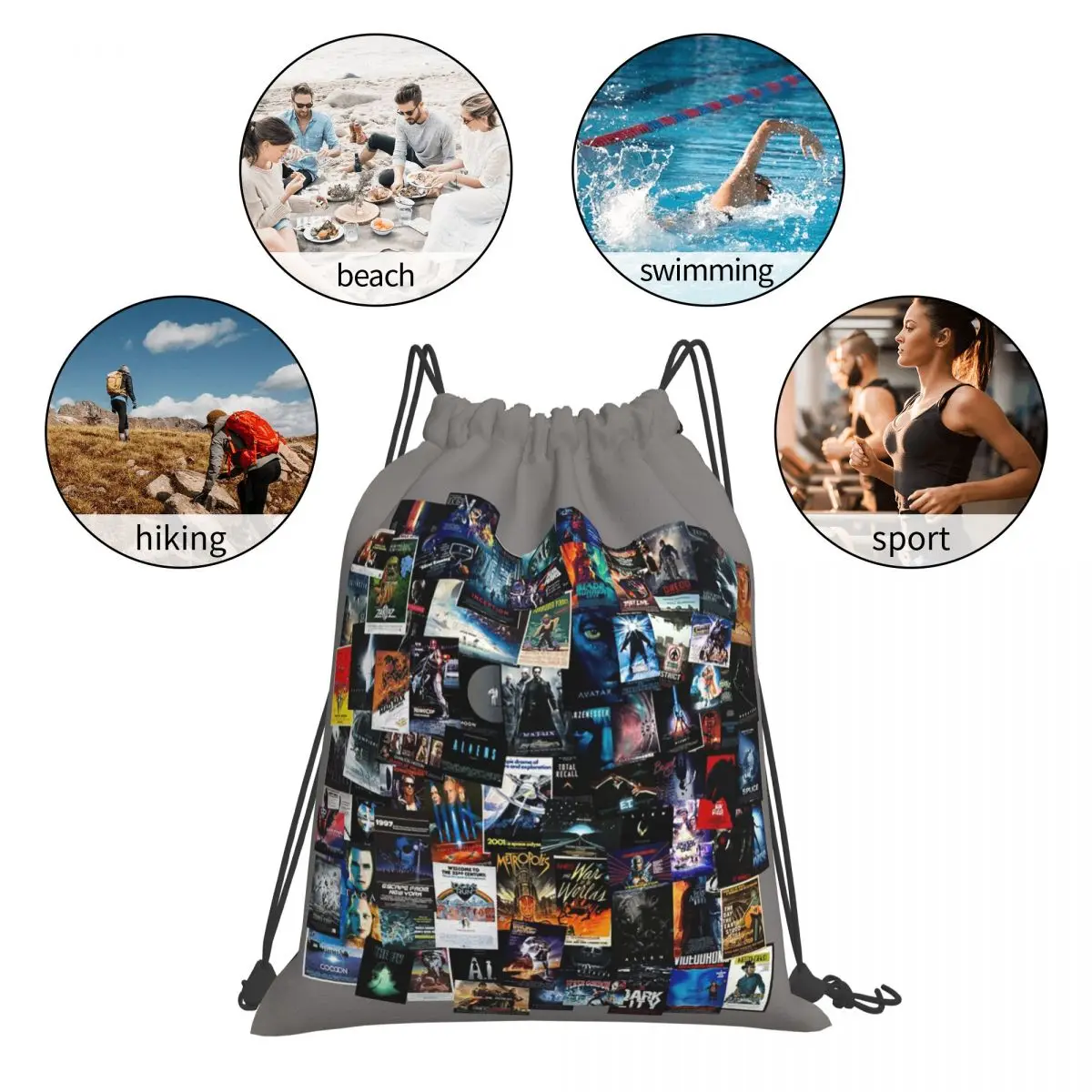 Sci-Fi Movie Posters Backpacks Fashion Portable Drawstring Bundle Pocket Sports Bag Book Bags For Travel Students