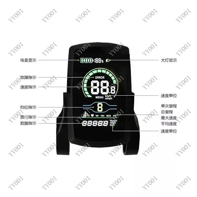 36V/48V 5-Pin Ebike Display YL80C Speed Control Panel for Electric Bicycle Conversion Kits