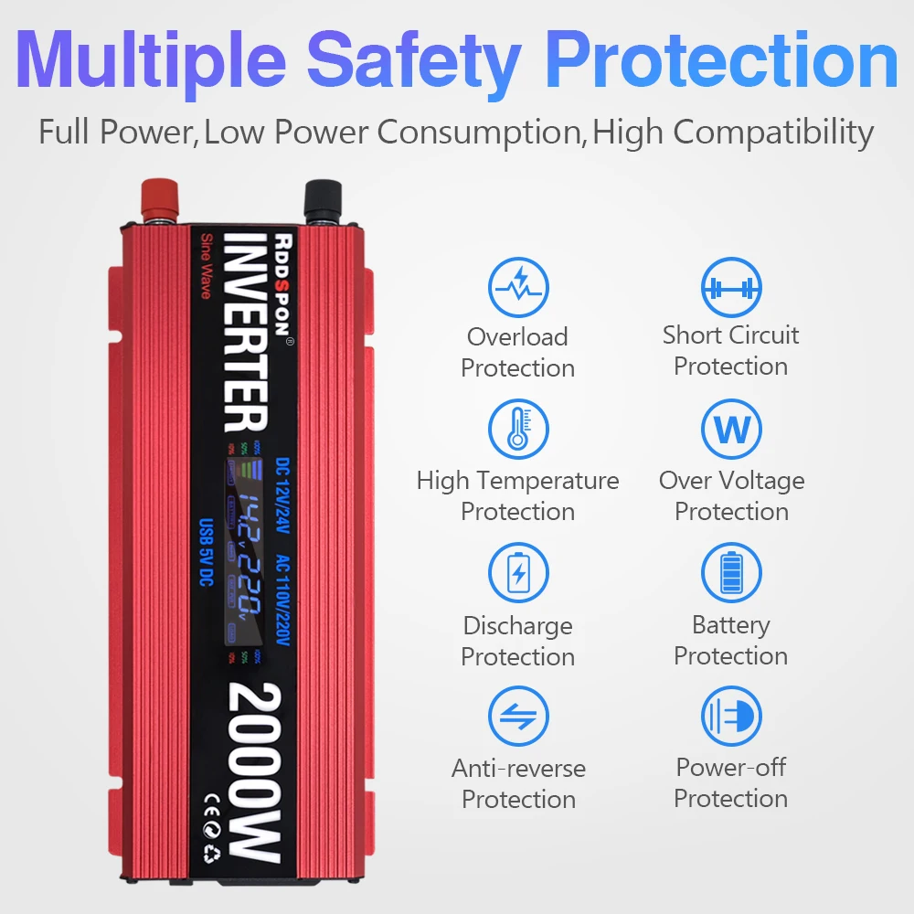 Solar Power Inverter 600W 1000W 2000W Modified Sine Wave Inverters DC 12V 24V To AC 110V 220V USB Charger Transformer Converters