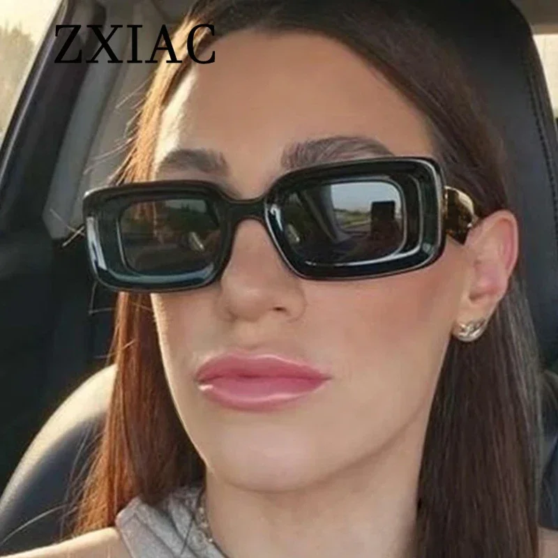 ZXIAC Retro New Small Rectangle Frame Sunglasses Women Concave Thick Rim Dopamine Glasses Men Fashion Trend Casual Shades UV400