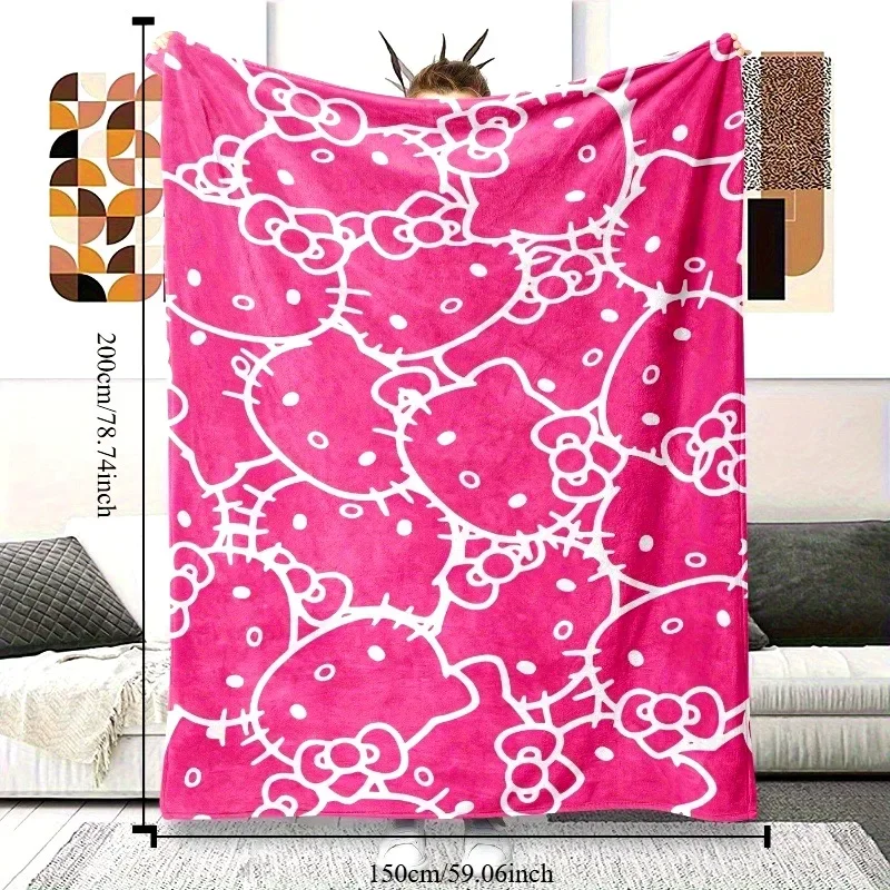 PC Pink Hello Kitty Patterned Soft Blanket Multipurpose for Living Room Bedroom Camping Travel