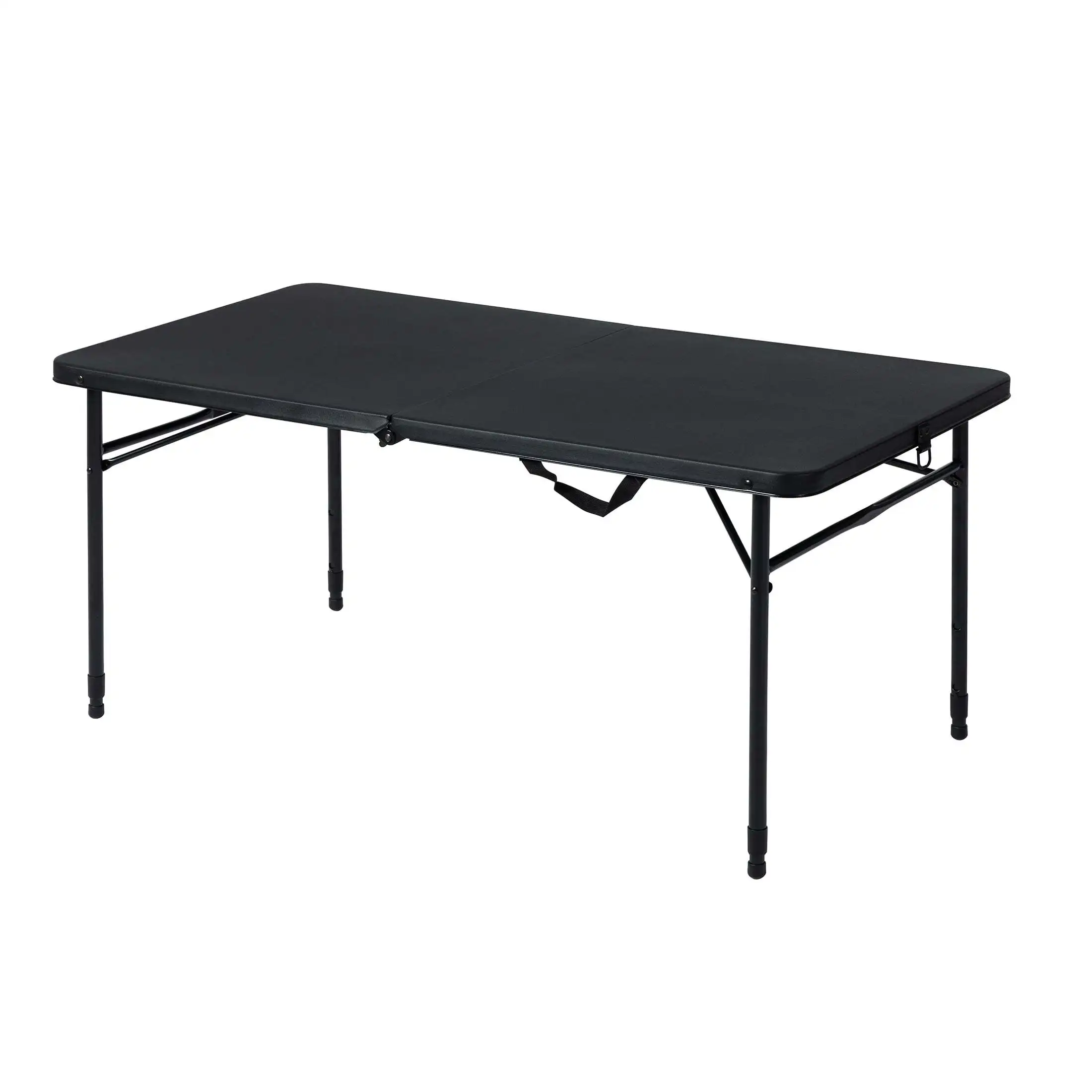 This 4-foot adjustable folding table can be easily folded in half for easy storage. Classic black design, simple and beautiful