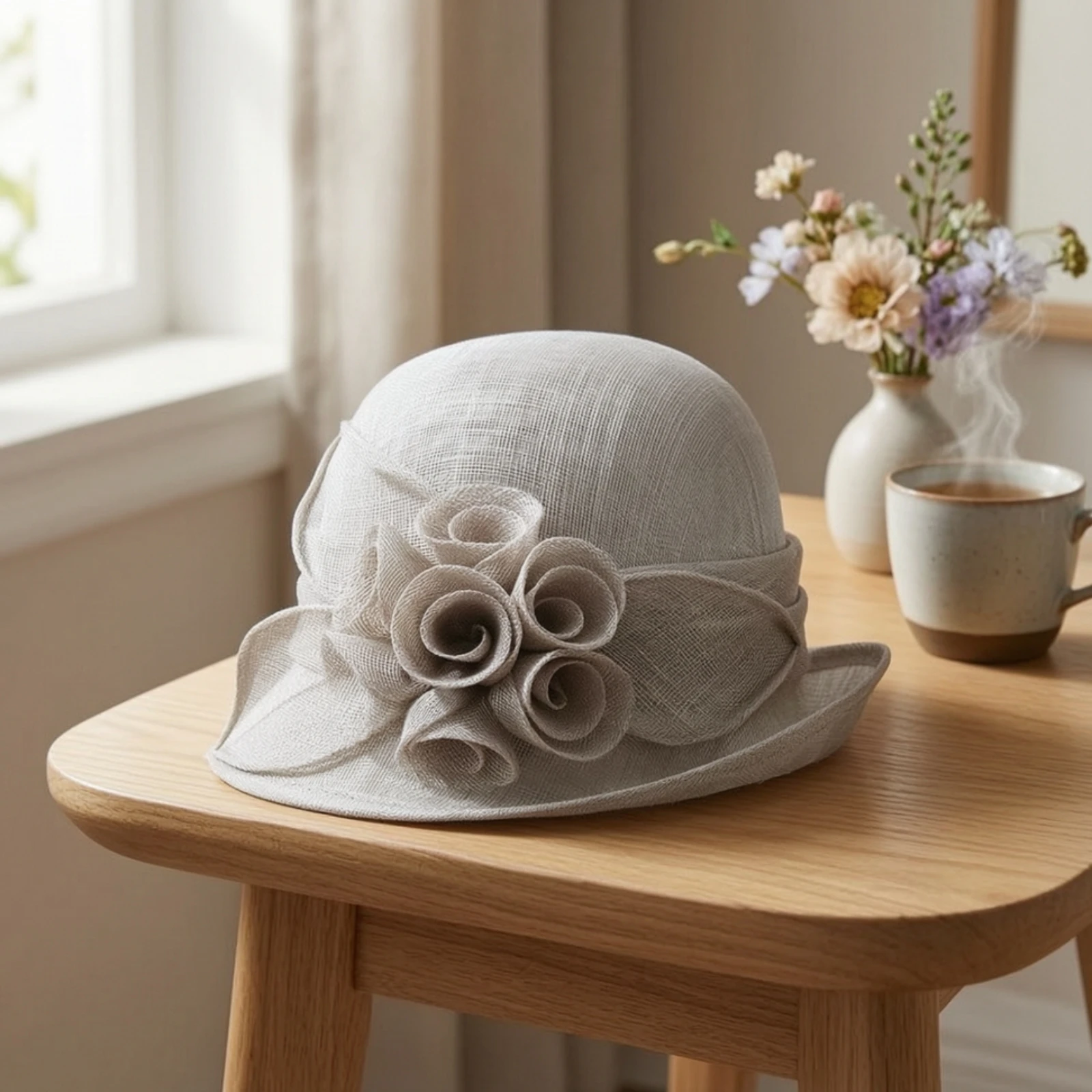 Hemp Hat Adjustable Gauze Hat Headwear Vintage-Inspired Comfortable for Women, Summer, Garden Parties
