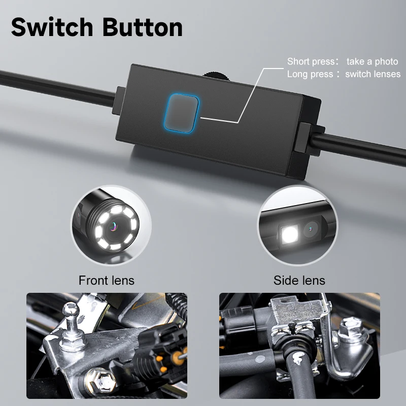 3 in 1 Industrial Endoscope for iOS/Type-C/Android 8mm Direct Connect Phones Borescope Dual Camera 1080P for Inspect Pipe Sewer