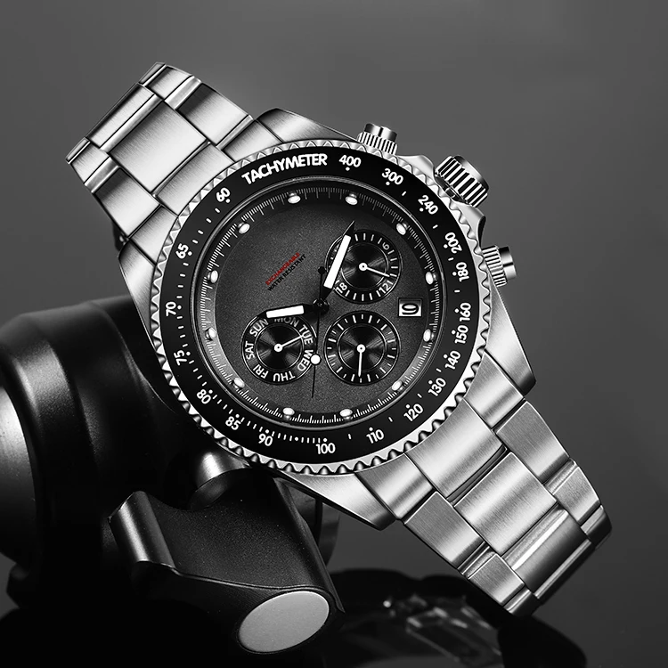 BOMAXE 2024 أحدث Oem ساعة معصم للرجال حافظة فاخرة ساعة كرونوغراف عادية حركة كوارتز 22 مللي متر عرض الفرقة بسيط عتيق #5