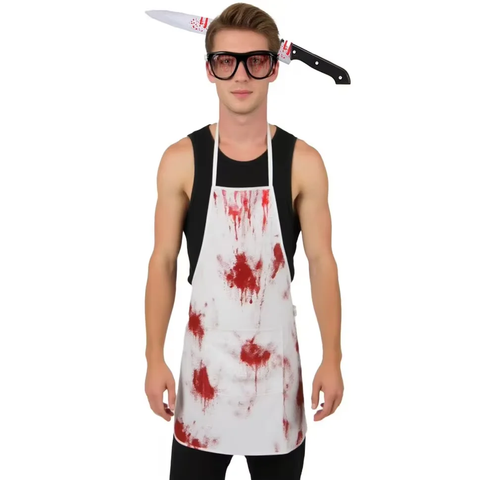 PESENAR nouveau tablier sanglant d'halloween adulte boucher sanglant jeu de rôle Halloween horreur habiller + boucher ensemble de Six pièces