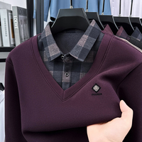 Hot Sales New Winter Men's Plaid Shirt Collar Fake Two-Piece Luxury Brand Print Thicken Warm Long Sleeve T-Shirt Casual/Menswear