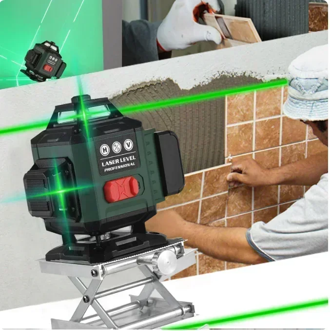 High Precision 360 Self-leveling Laser Level Instrument with 3000mAh Battery High Power Green Laser 4D 8/12/16 Lines Laser Vert