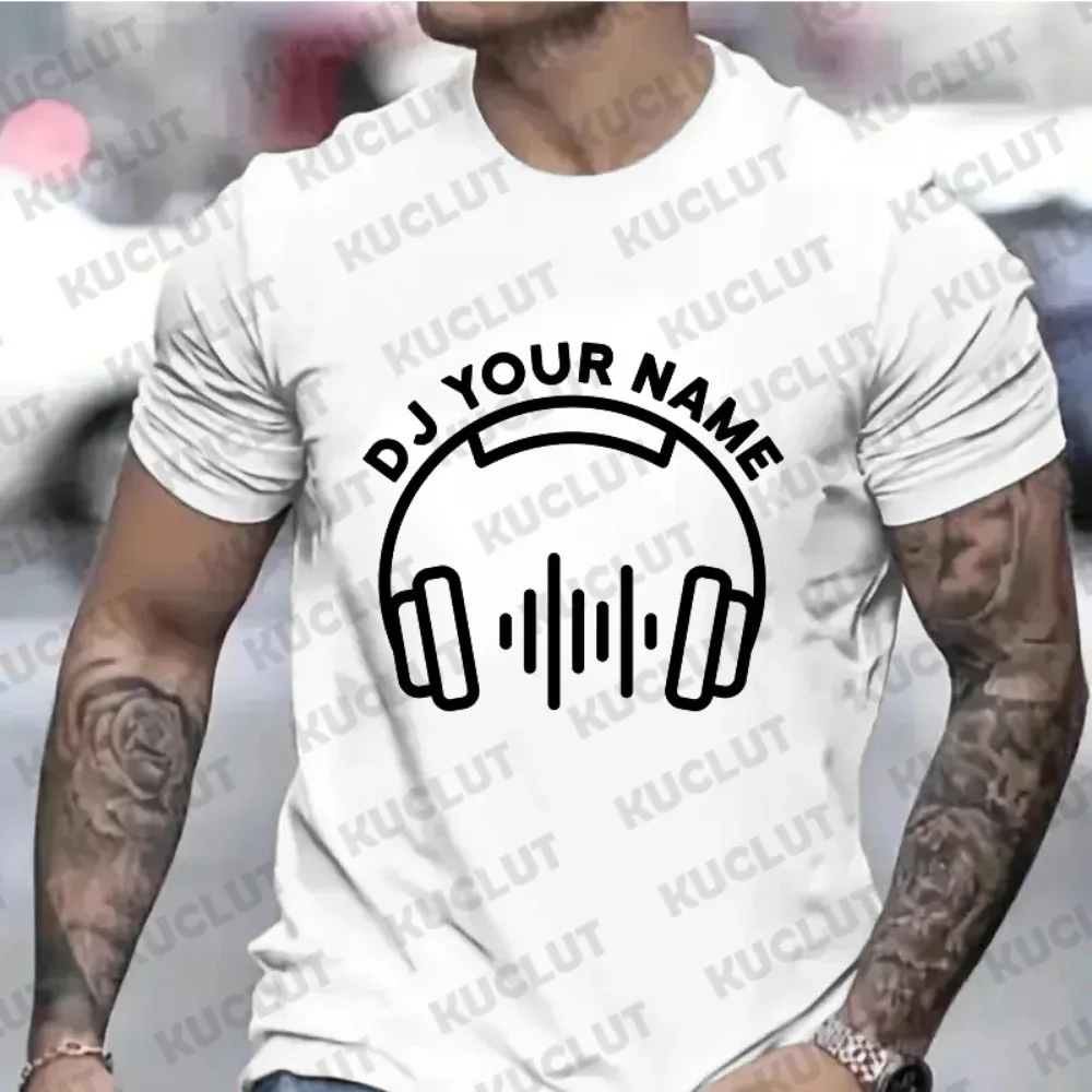 Tshirts for Men Personalized Custom DJ Name T-Shirt Music Love Tshirts Short Sleeve DIY Tees Disc Music DJ Shirt Unisex Y2k Tops