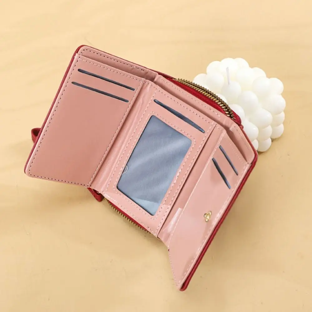 Luxury Leather Short Wallet Large Capacity Solid Color Card Holder Small Antler Women's Handbag Lady