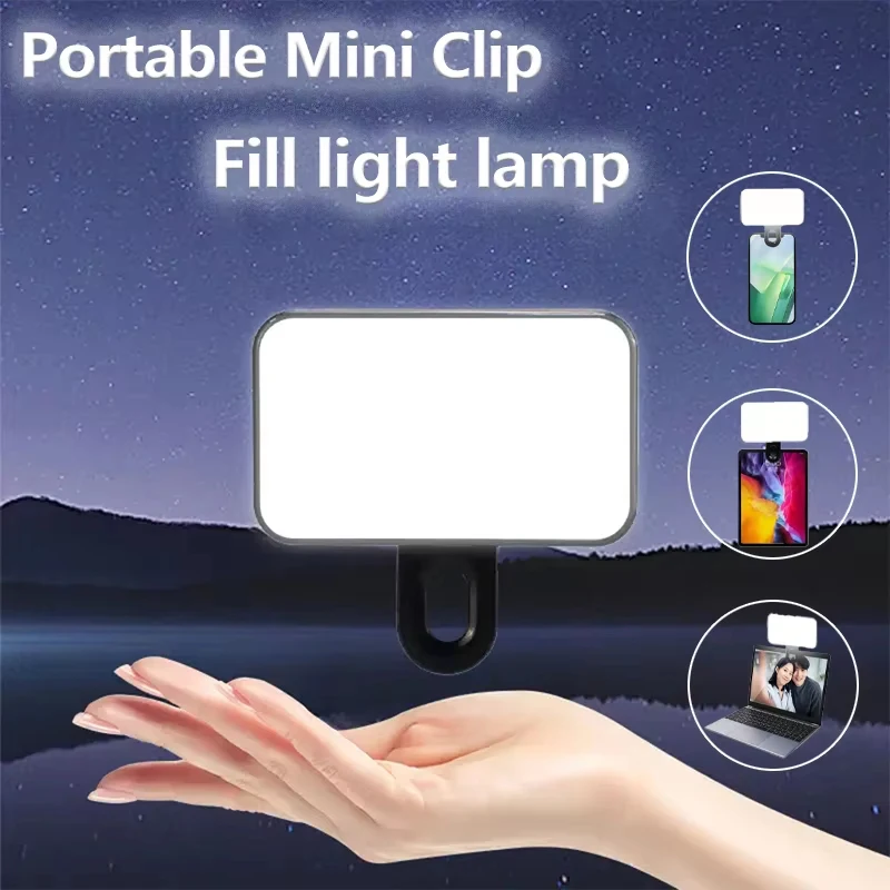Portable Mini LED Video Light Photography 6000K Fill-in Lamp 3 Modes Dimmable Hot Shoe Mount Adapter For Mobile Phone Laptops PC