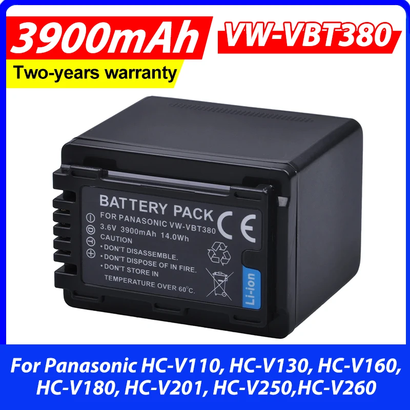 1Pcs 3900mAh VW-VBT380 VBT380 VW-VBT190 VBT190 Battery for Panasonic HC-V110 HC-V130 HC-V160 HC-V180 HC-V201 HC-V250 HC-V260