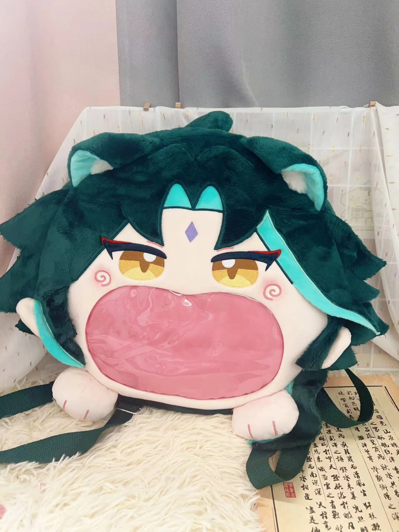 Genshin Impact Xiao Cartoon Big Mouth Plushie Plush Doll Backpack Purse Crossbody Bags Handbags Itabag Anime Figure Toy Kids