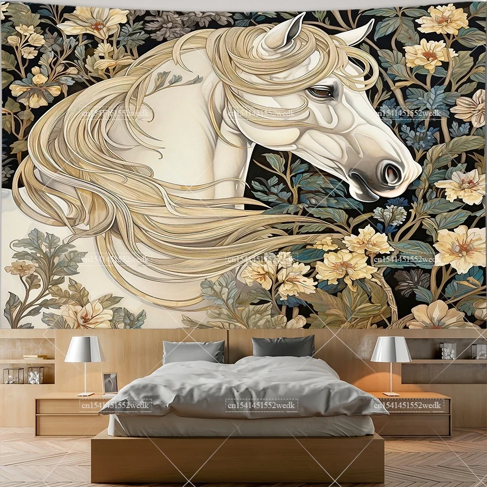 Animals Horse Tapestry Psychedelic Flowers Tapestrys Wall Hnaging Aesthetic Bedroom Decor 3D Murals Landscape Wallpapers