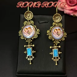 Retro Vintage Western Antique Palace Retro Angel Earrings Heavy Work Old European Exaggerated Earrings