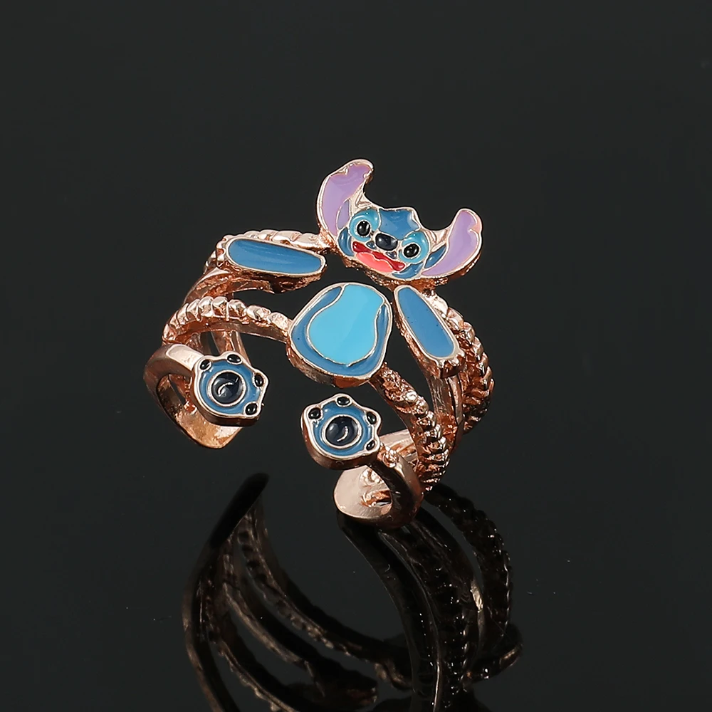 Disney Lilo & Stitch Opening Rings Cartoon Cute Stitch Adjustable Ring Funny Separable Finger Jewelry for Women Multilayer Ring