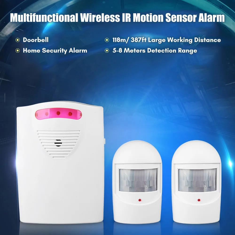 Multifunctional Wireless Driveway Alarm IR Motion Sensor Alarm Doorbell 1 Receiver 2 Transmitters for Home Outdoor Use