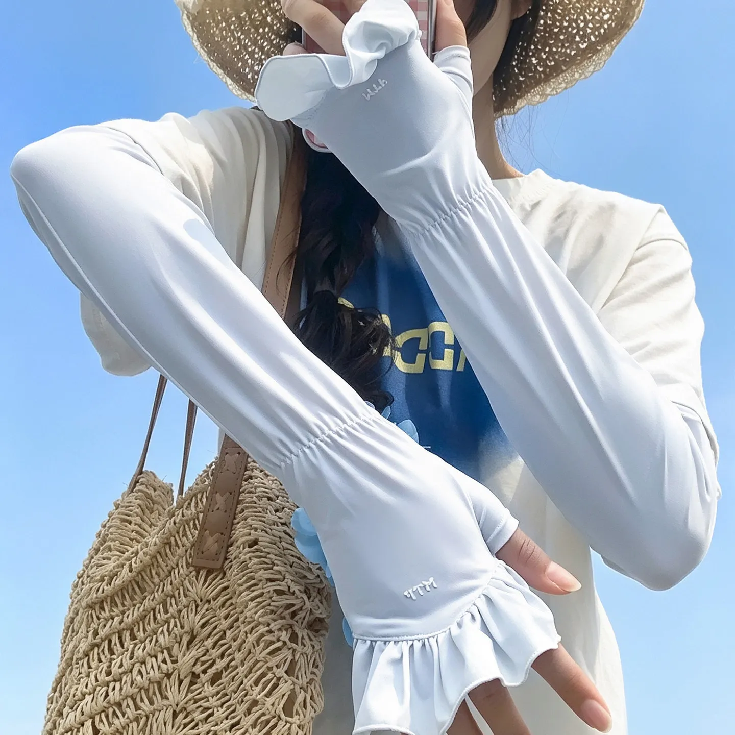 2026 New Ruffled Loose 100 Percent Ice Silk Uv Protection Arm Sleeves For Women Summer Outdoor Driving Cycling Sun Protective