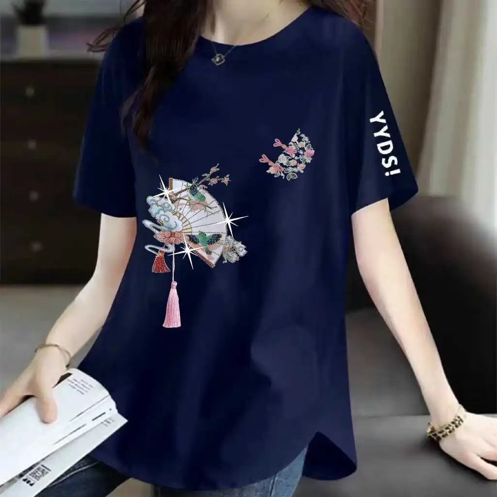 Midlife Mom's New Summer Or Sve Camiseta feminina plus size comprimento médio f Sve Body irt casual estampa criativa redonda...