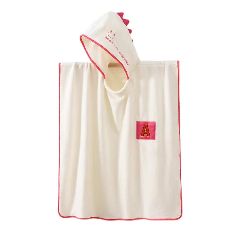 Wholesale Hooded Children's Bathrobe Coral Velvet Bath Towel Cape Absorbent Soft Baby Bath Robe Wearable Cap