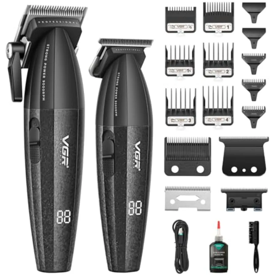 640 Professional Hair Clippers for Men 9000RPM Cordless Barber Clippers and Trimmers Set Zero Gap T-Blade Hair Cutting Kit