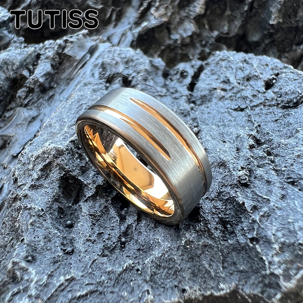 Dropshipping TUTISS Mens Womens Flat Tungsten Wedding Band Fashion Ring Unique Groove Brush Finish 8MM Comfort Fit