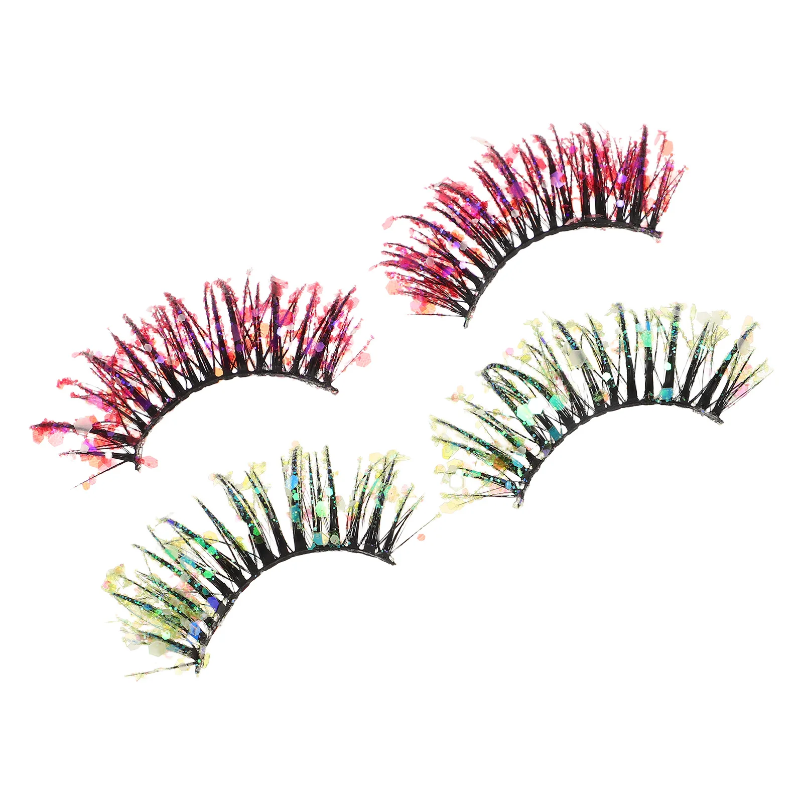 

2Pairs 3D Colored Glitter False Eyelashes Rhinestone Dramatic Volume Lashes Party Stage Cosplay Colors Makeup Eyelashes