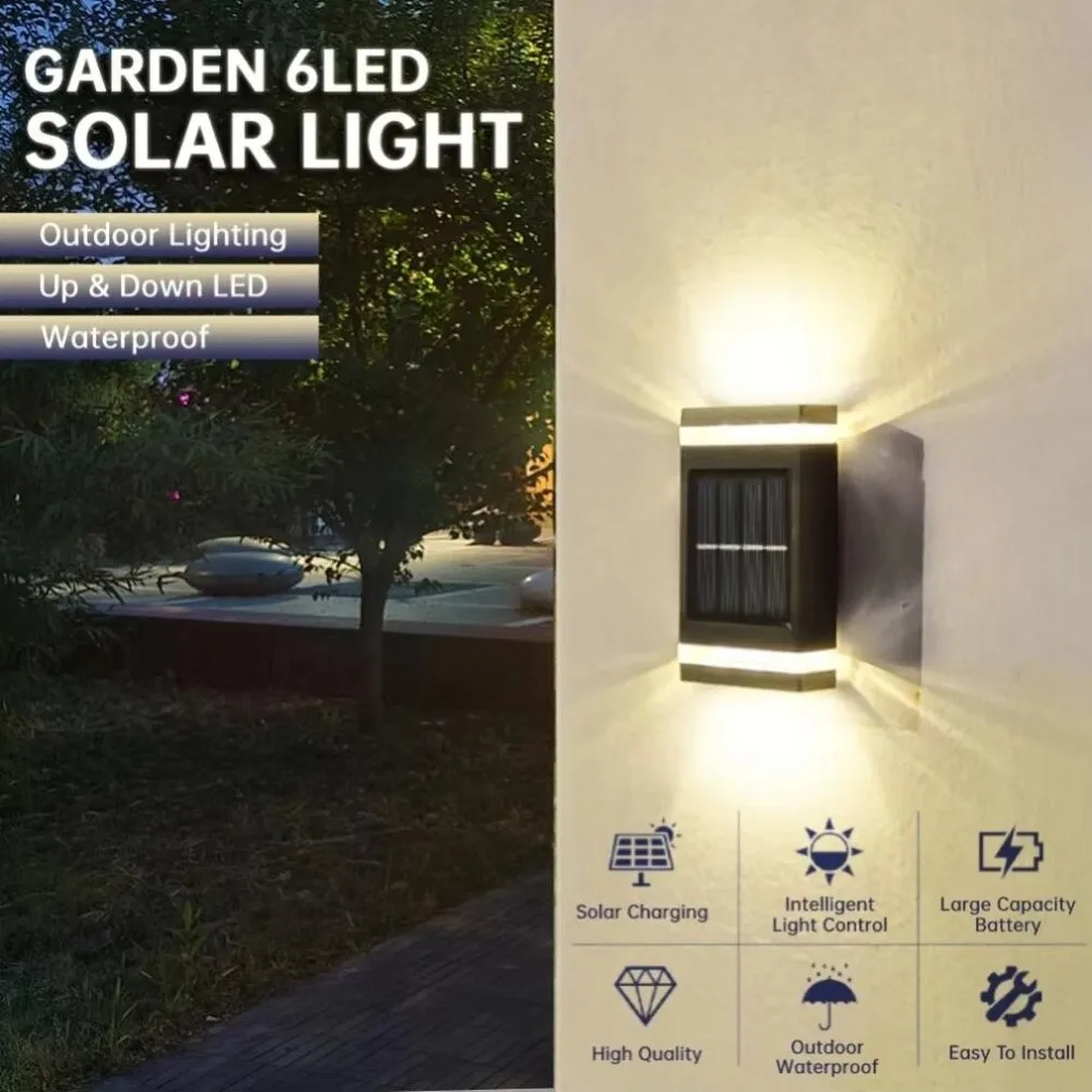 Super Bright Solar LED Light Waterproof Up Down Illuminate Wall Washer Light Energy Saving Modern Outdoor Wall Lantern Garden