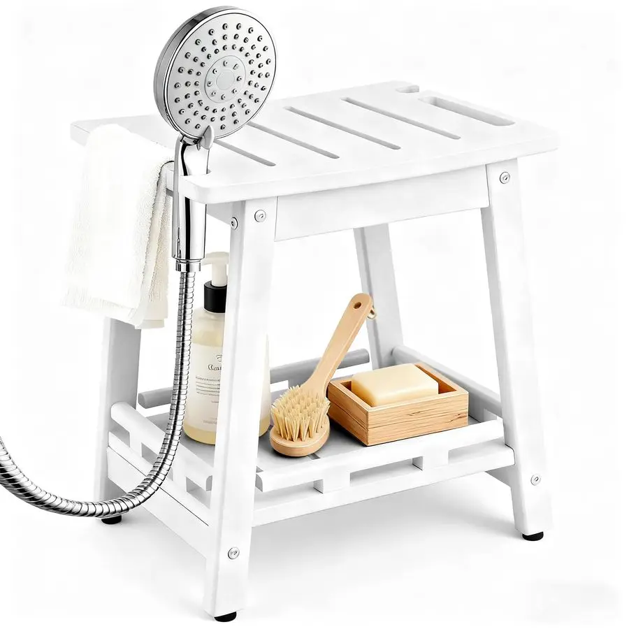 

Сиденье для душа для ножек для бритья, водонепроницаемый табурет для душа с полкой для хранения для ванной комнаты, белый