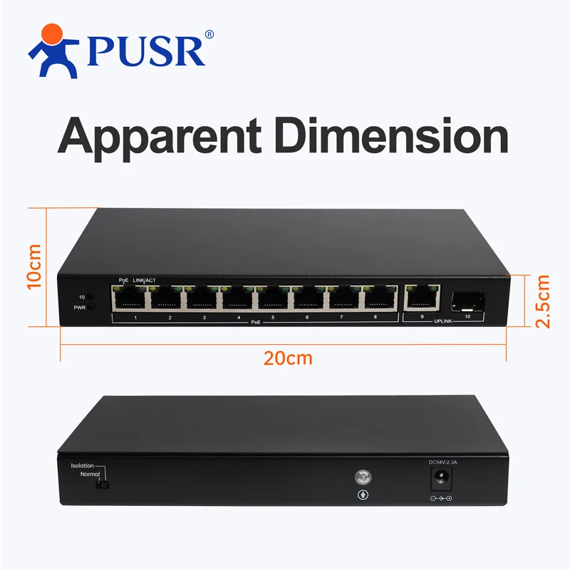 PUSR 플러그 앤 플레이 USR-S1210P 기가비트 PoE 스위치, 10 포트, 8 PoE + 1 기가비트 이더넷 및 1 SFP 포트, IEEE 802.3af/at @ 60W