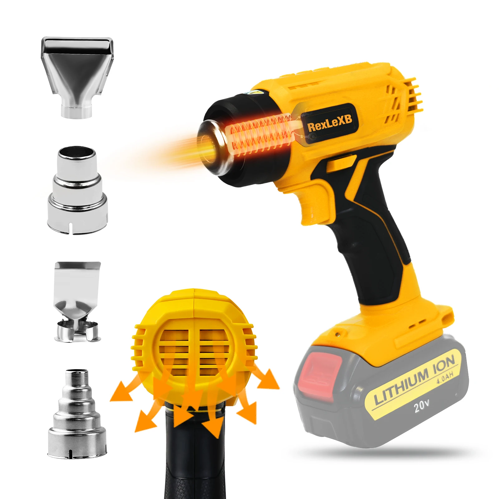 

400W Cordless Heat Gun for Dewalt 20V Battery 500°C Cordless Handheld Hot Air Gun with 4 Nozzles for DIY Crafts (No Battery)