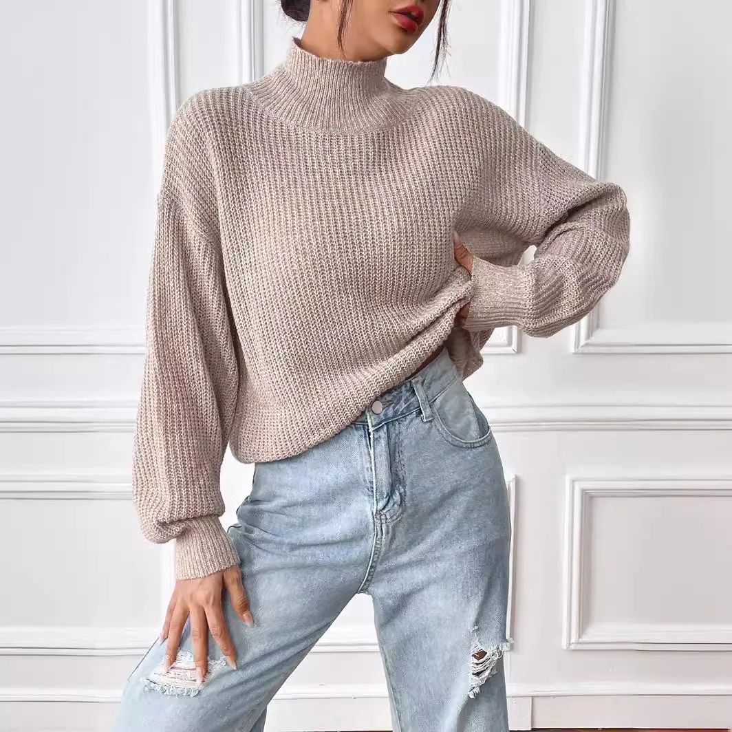 

Long Sleeve Sweaters Women's Semi High Neck Pullover Sweater 2025 Autumn Fashion Top