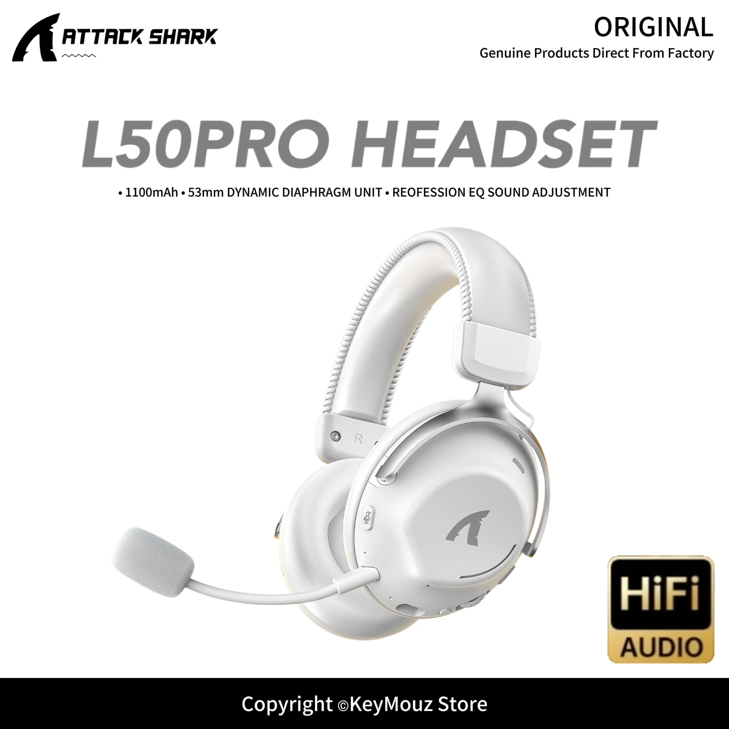 ATTACK SHARK L50PRO 3-Mode Gaming Headset 53mm HiFi Driver 2.4G/BT/Wired Virtual 7.1 Surround Sound Detachable Mic for PC PS5