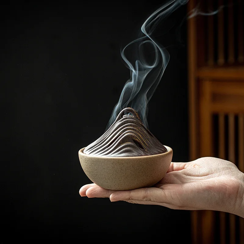 Ceramic Mountain Incense Burner Backflow Sandalwood Holder for Home Tea Ceremony Meditation Decor
