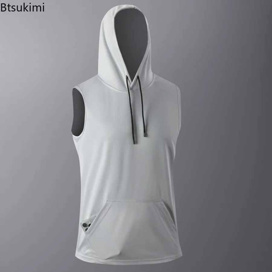 Men's Quick-Dry T-Shirt Sports Streetwear Fashion Hoodie Tank Top Summer Solid Color Sleeveless Sports and Fitness Vest for Men