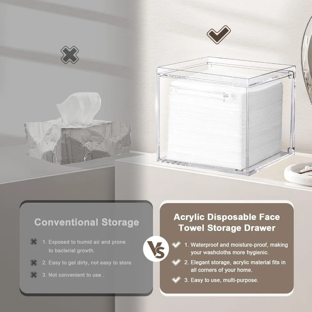 صندوق تخزين أكريليك مثبت على الحائط لمناشف الوجه للاستعمال مرة واحدة مقاس XL - منظم المكياج