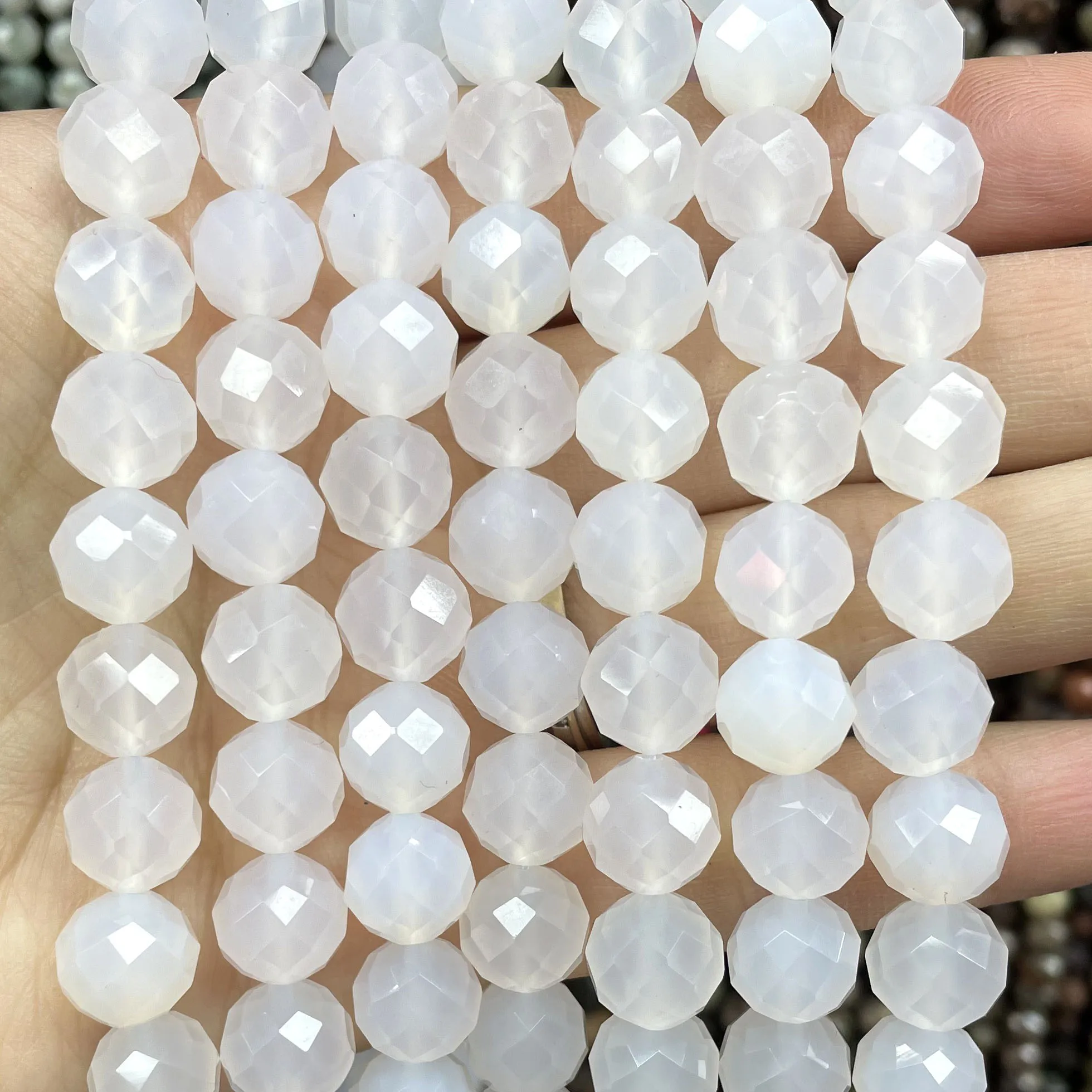 Natural Faceted White Agates Gem Loose Spacer Beads For Jewelry Making DIY Fashion Bracelet Necklaces 6/8/10MM 7.5 inches