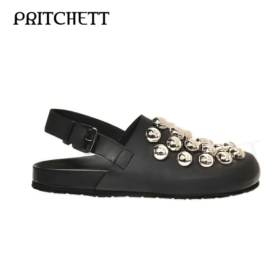 Round Bead Soft Sole Casual Sandals Round Toe Comfortable Black Daily Slippers Large Size Fashionable Women's Shoes