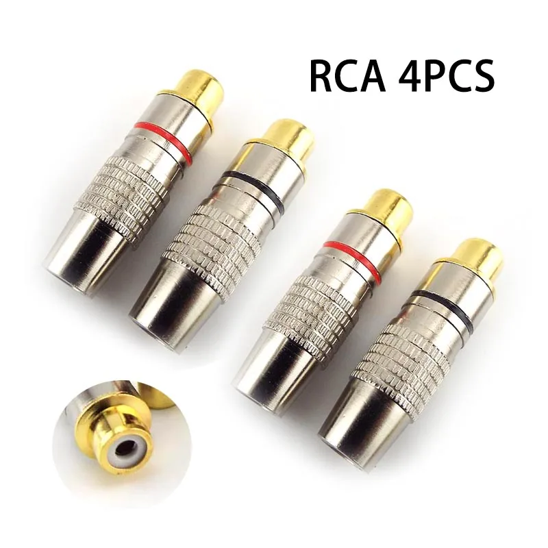 4pcs RCA Female Jack Plug Solder Audio Video Adapter Connector RCA Female Balck Red Convertor Gold Plated for Coaxial Cable D5