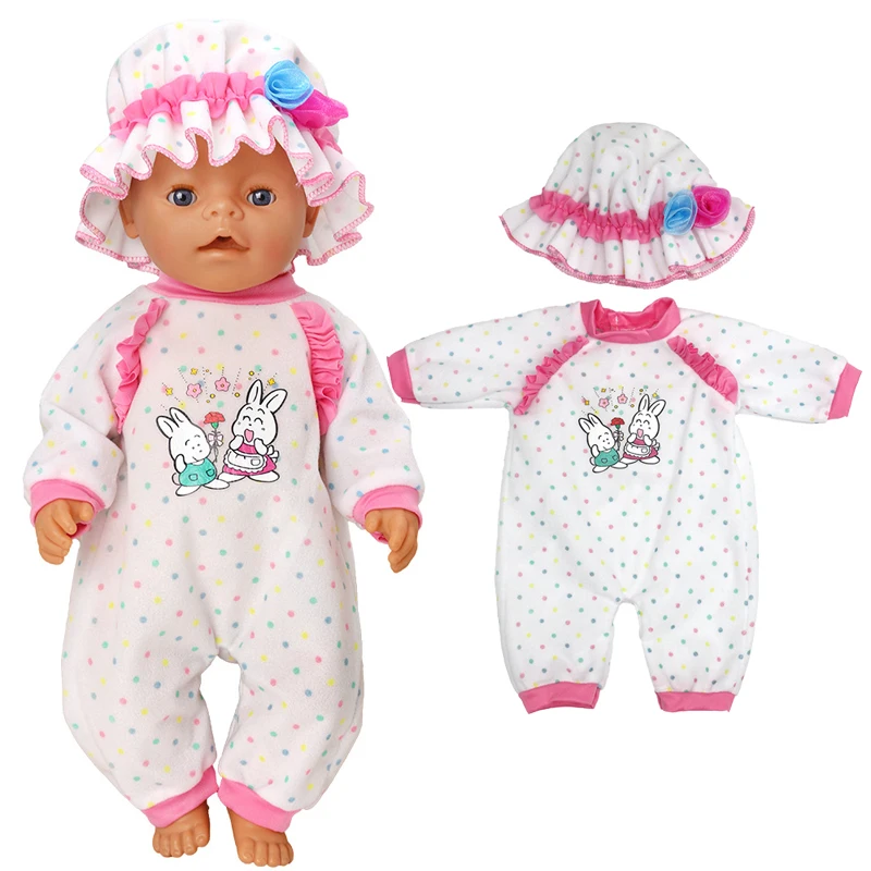 Doll Clothes for 43cm Born Baby Doll Rompers Pink Unicorn Pajama Set for 17 Inch Baby Doll Clothes